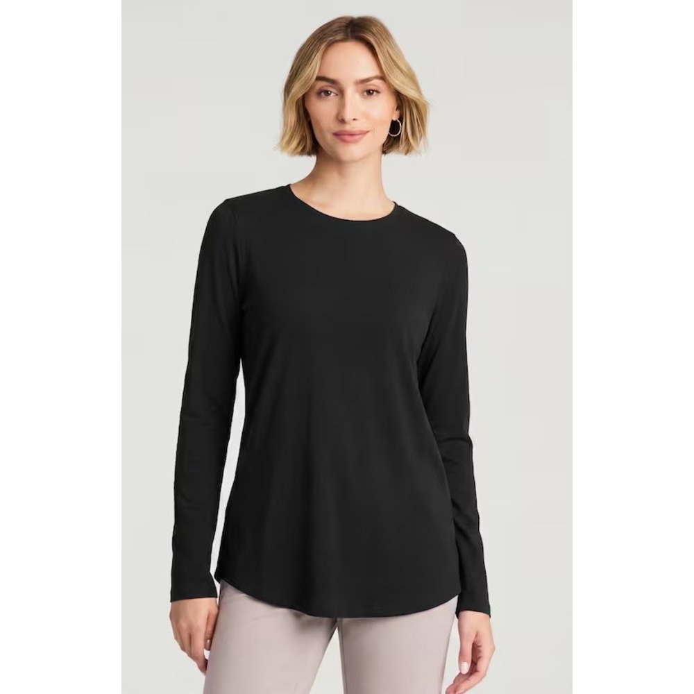 Pure Jill Black Pima Cotton Long Sleeve Shirttail Tee Crew Neck Top Size M